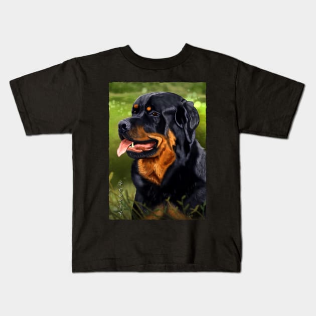 Rottweiler - Black Kids T-Shirt by Thor Reyes